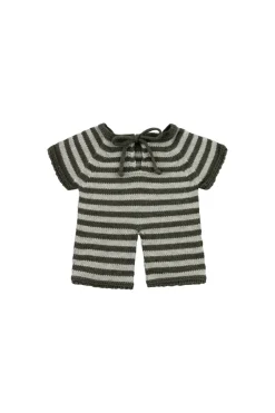 Gommu Onepiece Lang, Grijs Met Donkergroene Dikke Strepen