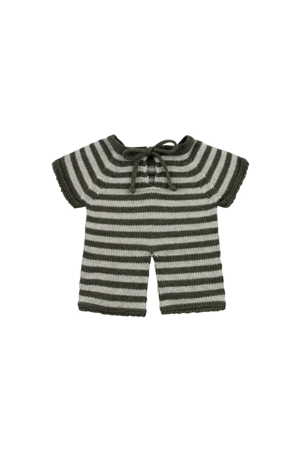 Gommu Onepiece Lang, Grijs Met Donkergroene Dikke Strepen