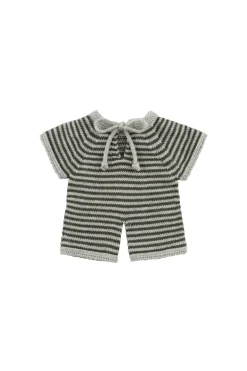 Gommu Onepiece Lang, Grijs Met Donkergroene Dunne Streepjes