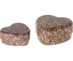 Maileg 2 Metalen (tanden)doosjes In Hartvorm, Oker En Donkerroze